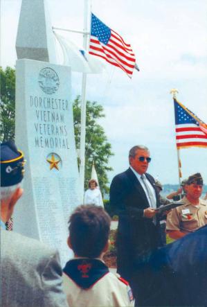 Joe Zinck, one of the people who created the Dorchester Vietnam Veterans Memorial, presided at a Memorial Day ceremony. Reporter file photo